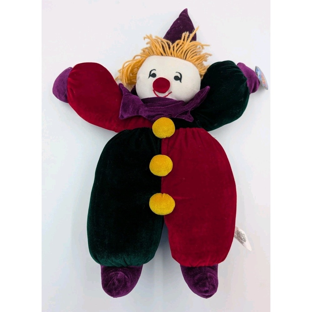 Vintage Toy Works Plush Clown Doll Velvet Colorblock 90s 1990s Y2K Mardi Gras